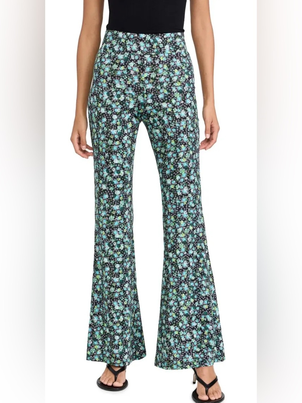De Loreta Mina Pants Jazmin Print Size Small Floral Flare Leg Cotton Pull-On